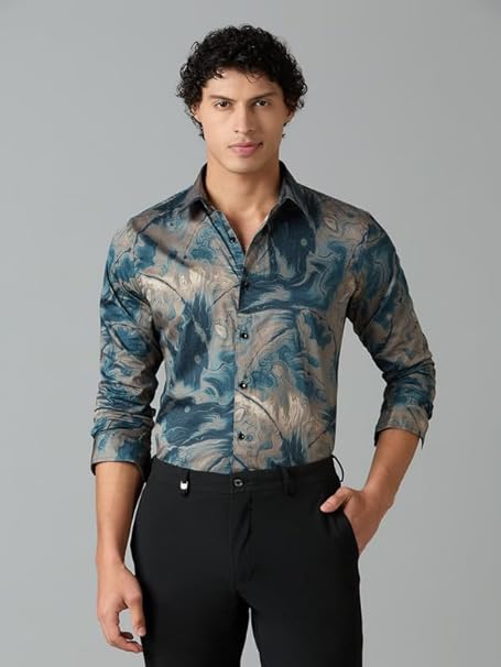 Men's Printed Regular Fit Full Sleeves Cotton Formal Shirt